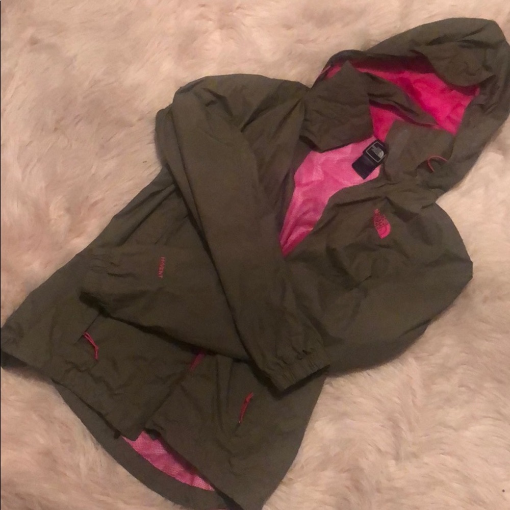 Olive Green/Pink The North Face Hyvent Rain Jacket